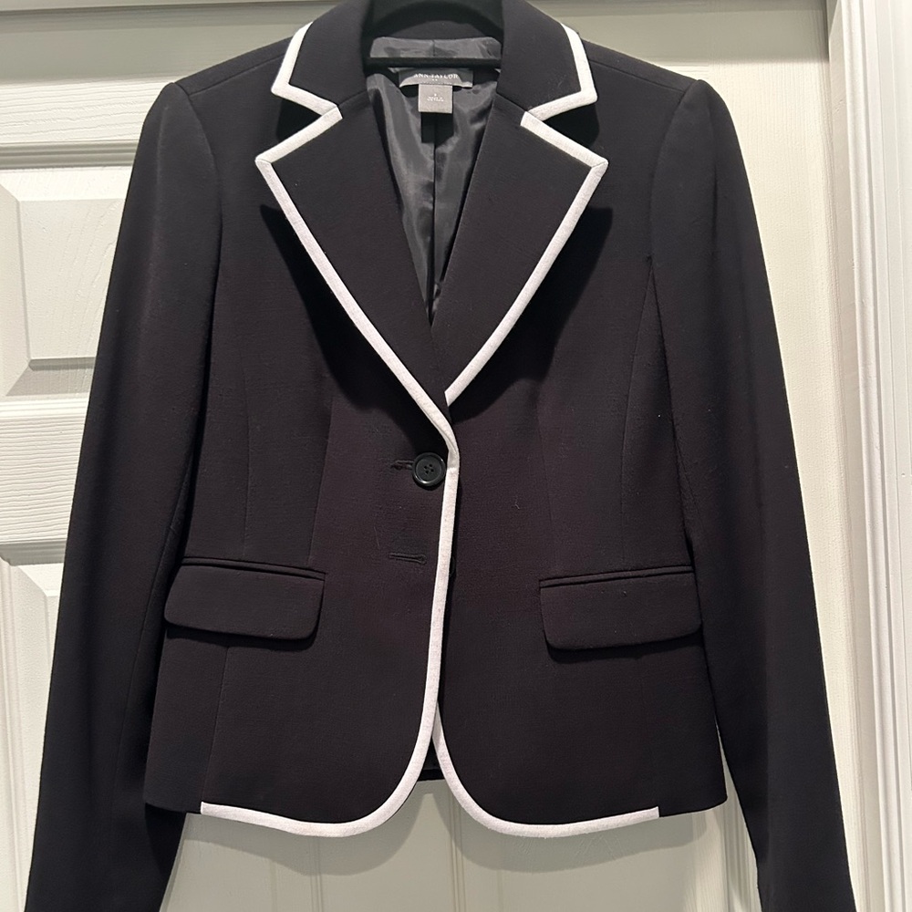 NWOT- Classic Ann Taylor Black Blazer with White Trim, size 2